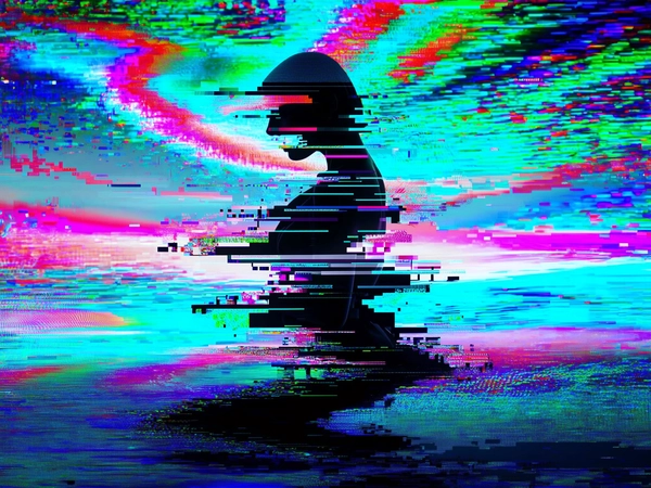 Envision a fashion editorial scene where the model's silhouette emerges as a dynamic entity composed entirely of static noise and pixelated glitches, flickering inconsistently as if a corrupted .jpg file oscillating between visibility and digital decay. Her figure is fragmented by jagged horizontal and vertical scan lines, with pixels breaking apart into geometric shards that dissolve into a cascading glitch effect. Her poised posture expresses calm vulnerability, while her outline intermittently melts and warps against a surreal background of a glitching sky awash in swirling neon cyan, magenta, and electric blue hues. The atmosphere pulses with moiré patterns and intense visual static, blending analog CRT scanline textures with vivid RGB separation that fractures the scene like a malfunctioning vintage screen. The composition employs a tight crop focusing on her distorted silhouette, intensifying the interplay between human form and mechanical disruption. This fusion of fashion, glitch aesthetics, and melting digital landscapes evokes themes of ephemeral beauty, technological fragility, and the transient nature of identity in a cyber-surrealist narrative.